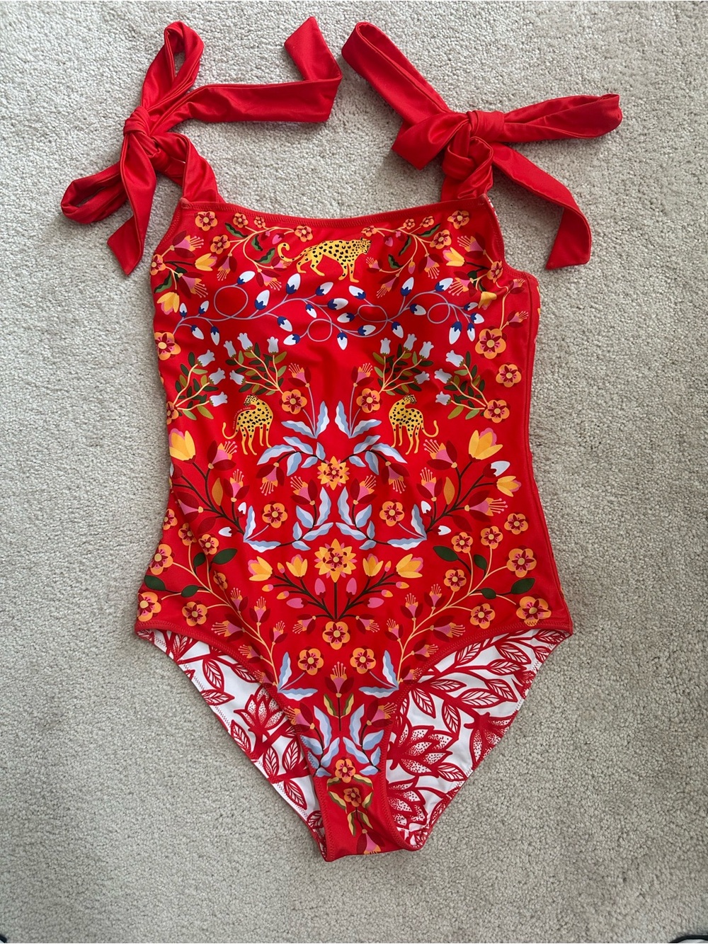 Jessie Zhao New York - Red Floral Tie-Shoulder One-Piece Swimsuit
